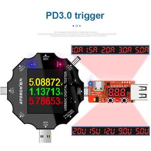 MUSTOOL UD18 USB3.0/DC/Type-C 18 in 1 USB Tester bluetooth APP + PD3.0 Trigger