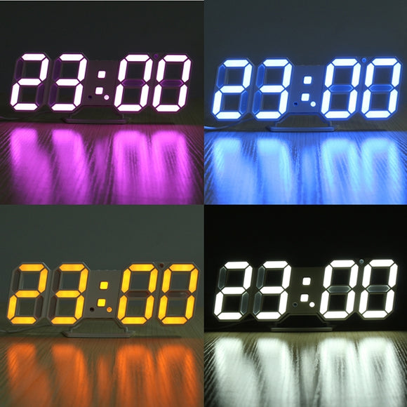 3D LED Digital Wall Clock Alarm Clock USB Stereo Clock Built-In Automatic Light Sensor
