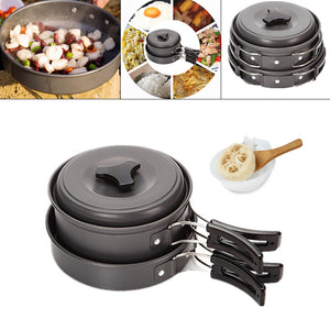 IPRee Outdoor 1-2 Persons Picnic Pan Pot Bowl Portable Tableware Cookware Utensil Cooking Set