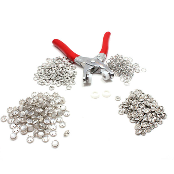 405PCS Snap Fasteners Kit Snap Press Stud Cap Buttons Rings w/Fastener Pliers