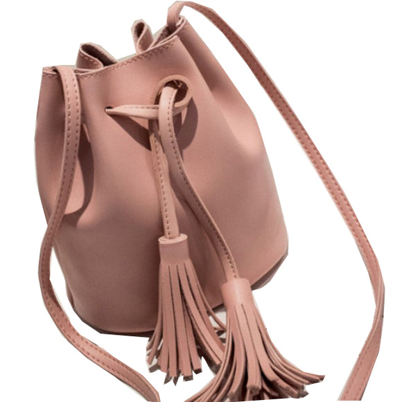 Women PU Leather Crossbody Bucket Bag Shoulder Bag