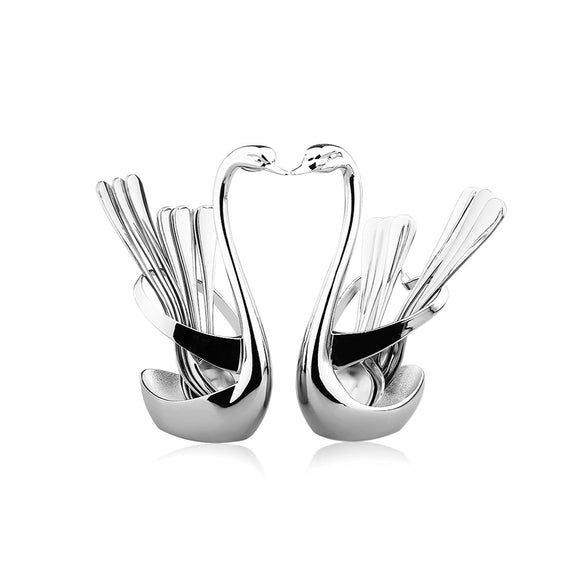 KCASA Swan Stainless Steel Fruit Food Fork Spoon Knife Base Holder Set Creative Gift Flatware