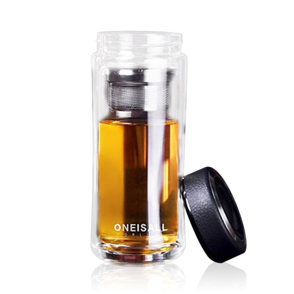 Large Capacity Glass Water Bottle Double Walled Travel Mug Portable Convenient Cup with Tea Infuser