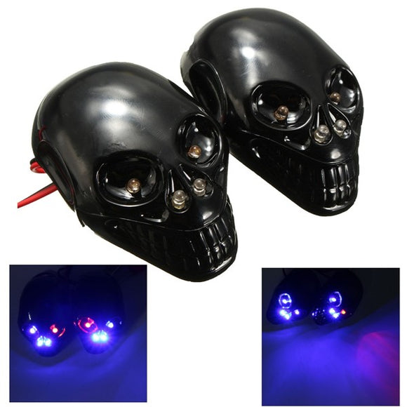 12V Motorcycle Skull Turn Signal LED License Plate Light Skeleton Head