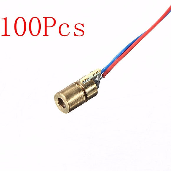 100Pcs DC 5V 5mW 650nm 6mm Red Copper Head Tube Laser Dot Diode Module