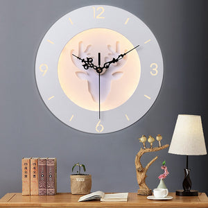 220V LED Nordic Deer Round Clock Night Light Wall Lamp Bedroom Living Room Decor 24CM