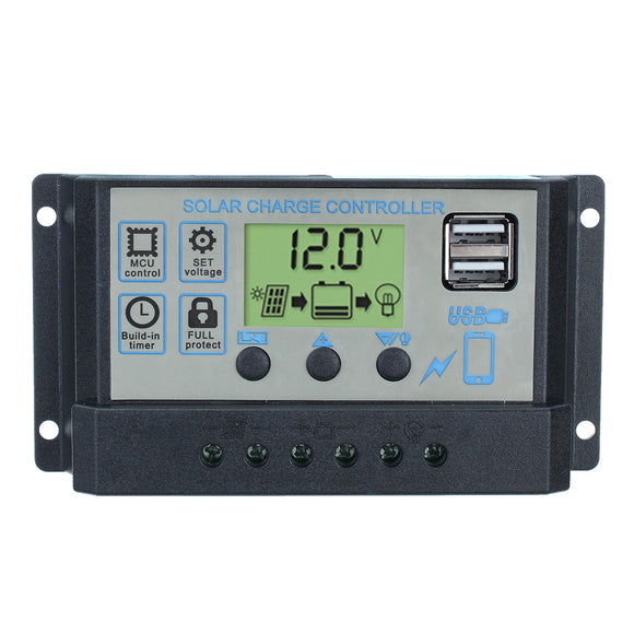 12V/24V Auto Solar Controller 10A-60A 3-stage PWM Solar Charge Controller Battery Regulator Dual USB LCD Display