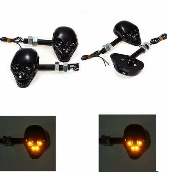 2piars 12V LED Motorcycle Skull Head Turn Signal Indicator Blinker Amber Light