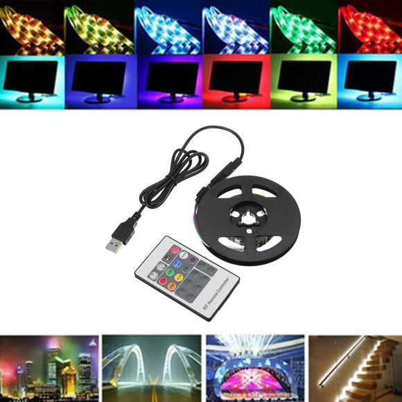 1M 2M 5050 USB RGB Non-Waterproof LED Strip Light With 20 Keys Remote Control DC5V