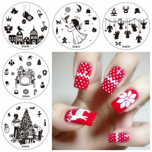 5pcs Christmas Nail Image Template Stamps Set Snowflake Bird Snowman Angel Santa Claus