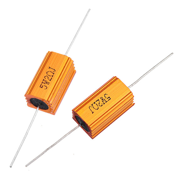 2pcs RX24 5W 2R 2RJ Metal Aluminum Case High Power Resistor Golden Metal Shell Case Heatsink Resistance Resistor