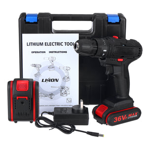 3 in 1 36V 550W Cordless Electric Impact Hammer Drill Screwdriver 2 Speeds W/ 2pcs Battery