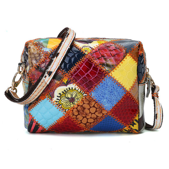 Women Contrast Color Patchwork Shoulder Bags Folk Custom Stitching Crossbody Bags
