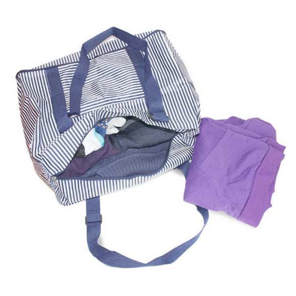 Foldable Travel Duffel Handbags Large Capacity Striped Light Shoulder Bags Shopping Tote