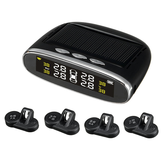 Solar Tire Pressure Monitor System TPMS Real-time Voice Prompts Tyre Tester with 4 External/ Internal Sensors