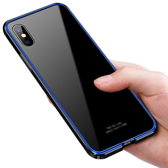 Bakeey Metal+Tempered Glass Front & Back Cover Scratch Resistant Protective Case For iPhone X