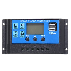 10/20/30A 12/24V LCD Dual USB Solar Panel Battery Regulator Charge Controller