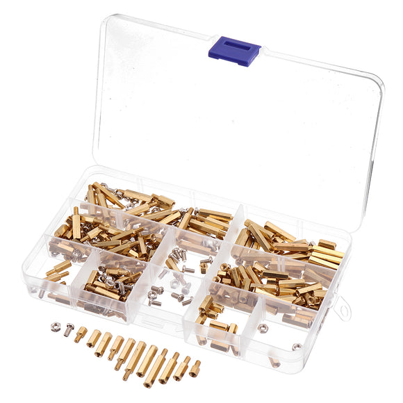 Suleve M3BH5 300Pcs M3 Brass Hex Column Standoff Support Spacer Pillar For PCB Board Screw Nut Assortment Set