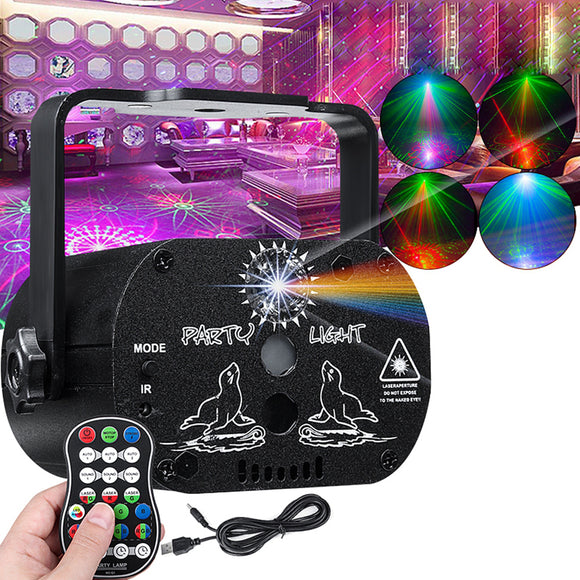60 Patterns RGB Laser Light DJ Projector LED Stage Effect Lighting Voice Control