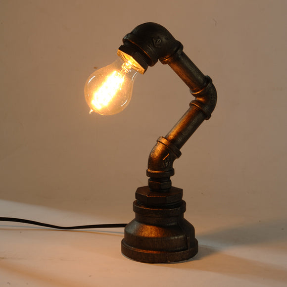 E27 Vintage Industrial Retro Iron Pipe Table Desk Lamp Light AC110-240V