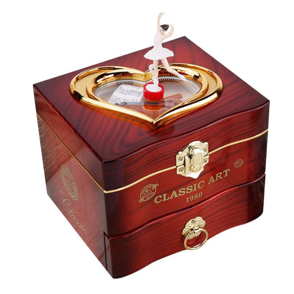 Hand Crank Rotating Dancers Ballerina Piano Music Box Metal Antique Jewelry Box Christmas Gift for Girl