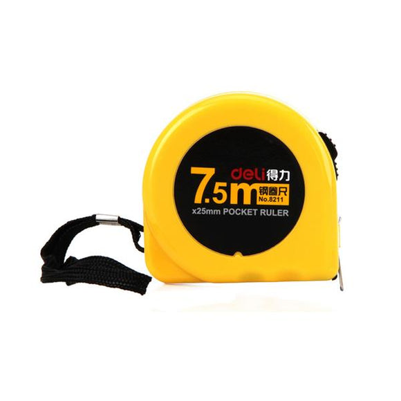 Deli 8211 Steel Tape Measure 7.5 Meters Straight Ruler Measuring Tool Shockproof Anti-skid Resistant Drop Tape