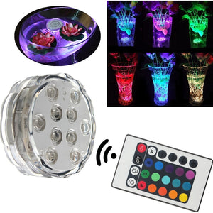 10LED RGB Colorful Submersible Waterproof Christmas Party Vase Base Light+Remote