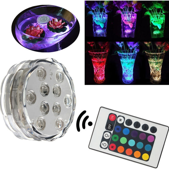 Waterproof 10 LED RGB Remote Control Night Light Submersible Christmas Party Vase Base Light