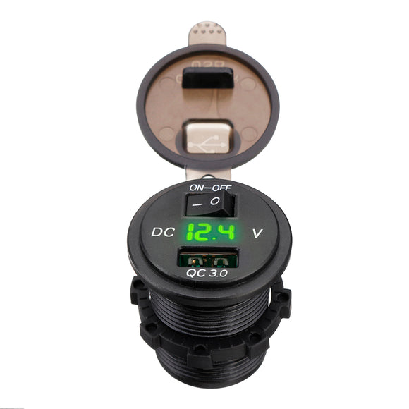 QC 3.0 12V 24V USB Car Charger LED Voltmeter For Car Motorcycle Boat