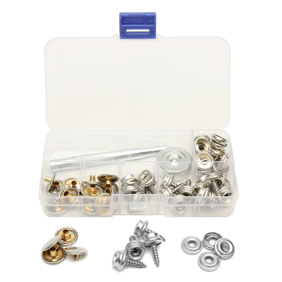 47Pcs Stainless Steel Press Studs Screw Bases Snap Fasteners Kit for Leather