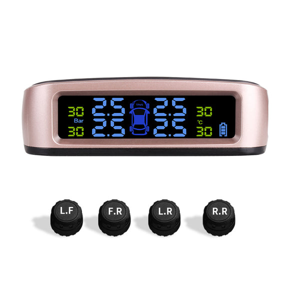 Yoelbaer Rose Gold Solar Tire Pressure Monitor System Internal External Tire Pressure Sensor