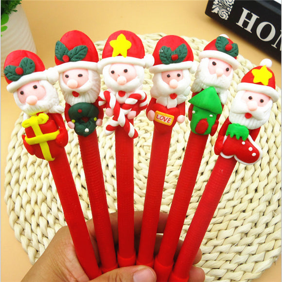 Christmas Santa Claus Crutches Style Soft Ceramic Ball Pen Cartoon Christmas Gifts Ballpoint
