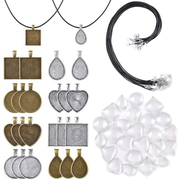 60pcs Necklace Pendant Bottom Tray Set For Photo Pendants DIY Jewelry Making
