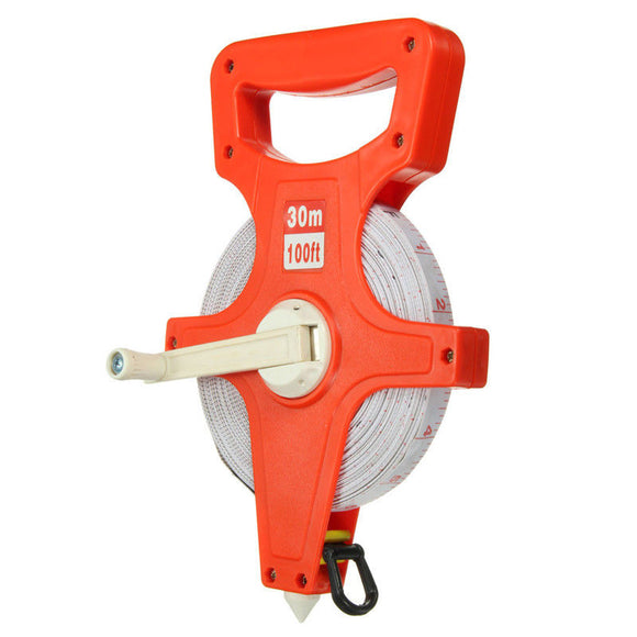 Durable 100M Fiberglass Open Reel Measuring Survey Tape Metric Imperial Measure