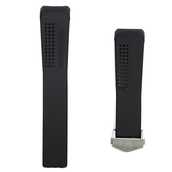 Black Silicone Watch Strap Band Folding Clasp For 22mm Bayonet Position Watch