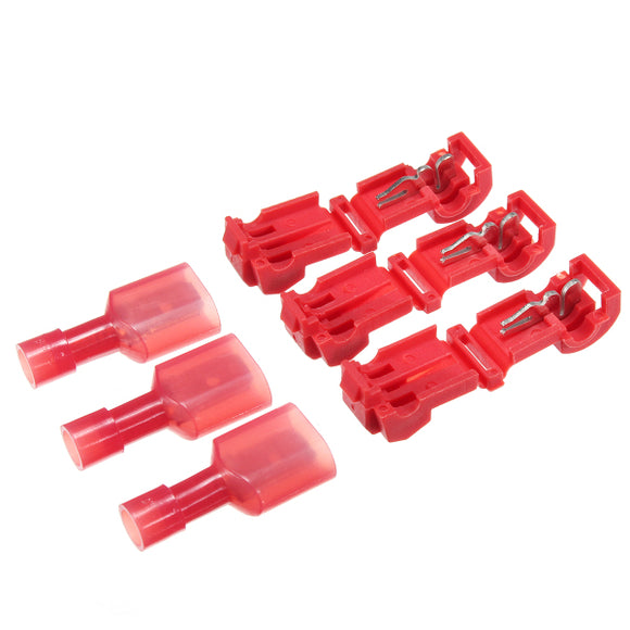 Excellway 200 Pcs 22-18 AWG Gauge Terminals T-Taps Male Disconnect Wire Connectors Red