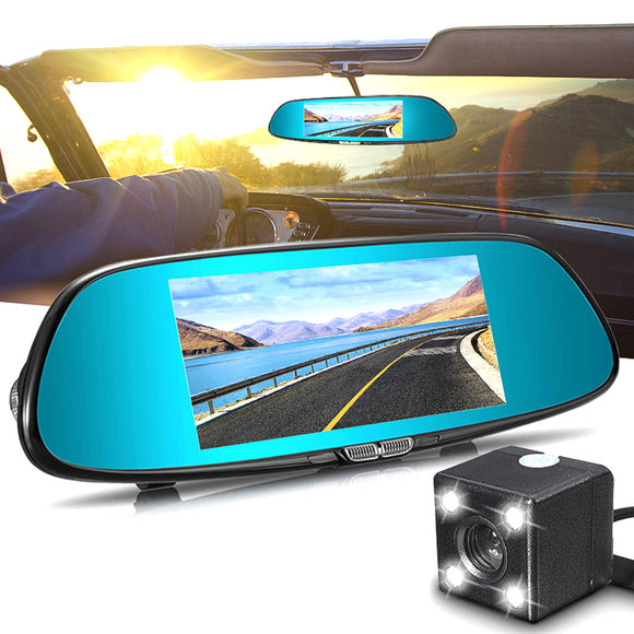 7 Inch 1080P Dual Lens Car Dash Cam DVR Rear View Mirror Video Camera Recorder