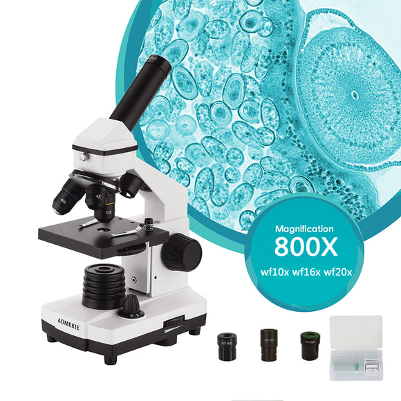 AOMEKIE Biological Microscope 40-800X Up/Bottom LED Illumination Education Monocular Microscope Kid Gift with Slides 3 Eyepieces