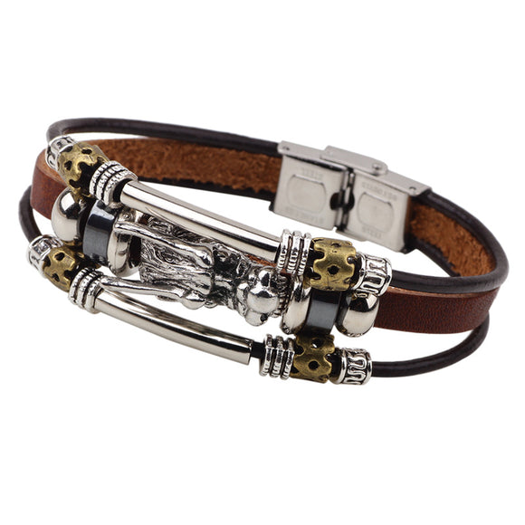 Vintage Leather Trendy Dragon Charming Bracelet Zinc Alloy Chain Bangle for Men