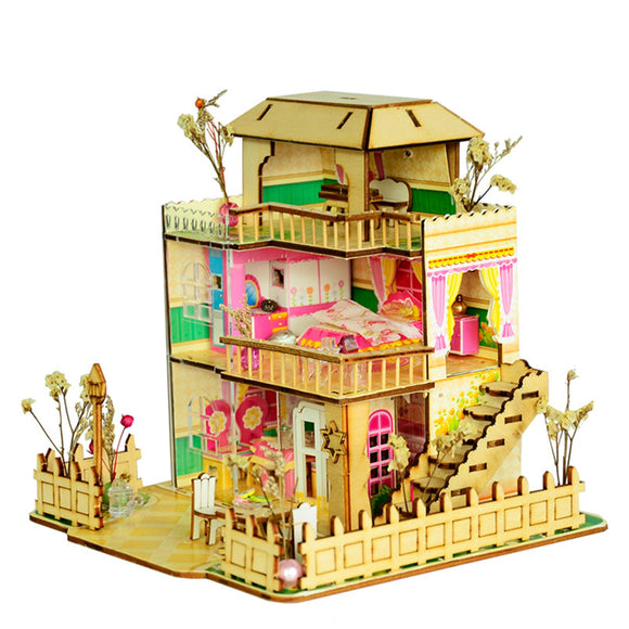 Merry Provence House Room DIY Dollhouse Kit With LED Light Wood Decoration