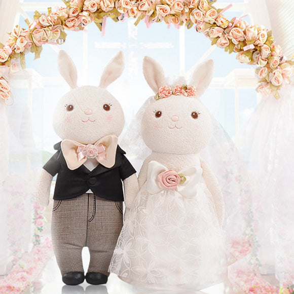 Metoo 1 Pair 2pcs Wedding Rabbit Doll 19*38CM Soft Stuffed Plush Toy Lovers Cute Sweet Cartoon Valentines Gift