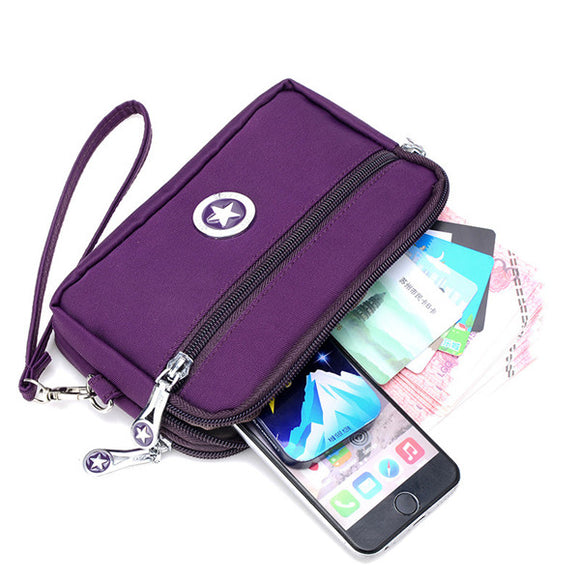 2 Interlayers Zipper Clutches Bags Women Nylon Waterproof Coin Bags 5.5'' Phone Purse For Iphone 7P