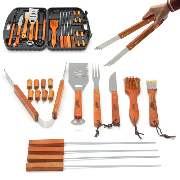 18 Piece Stainless Steel BBQ Cooking Set Outdoor Camping Picnic Utensil Barbeque Accessories Tools