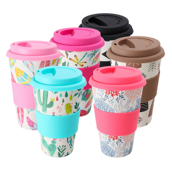 1Pcs 400ml Travel Reusable Bamboo Fibre Coffee Cup Eco-Friendly Water Drink Mug