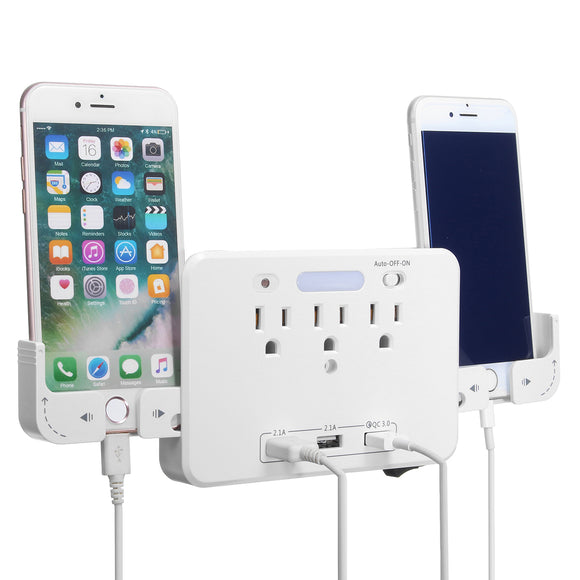 Excellway 100-250V US Wall Socket USB Outlet Wall Charging Panel Support 38W QC3.0 Night light