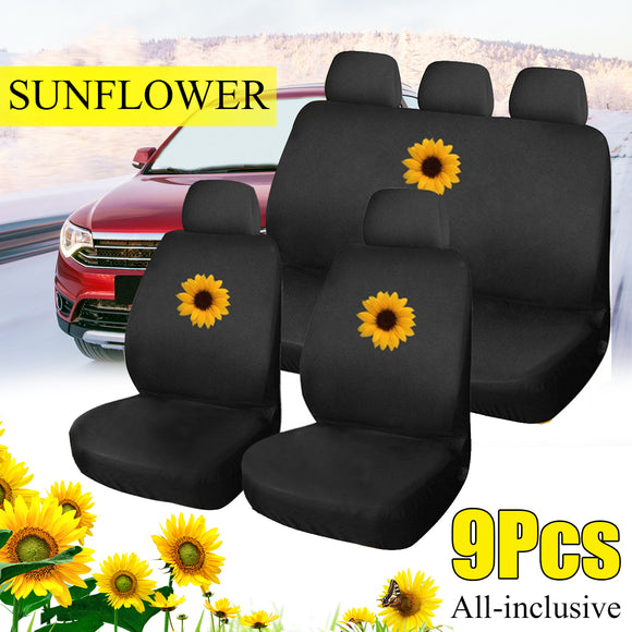 Universal Five-Seater Car Seat Cover Protector Sunflower Front & Rear Seat Covers