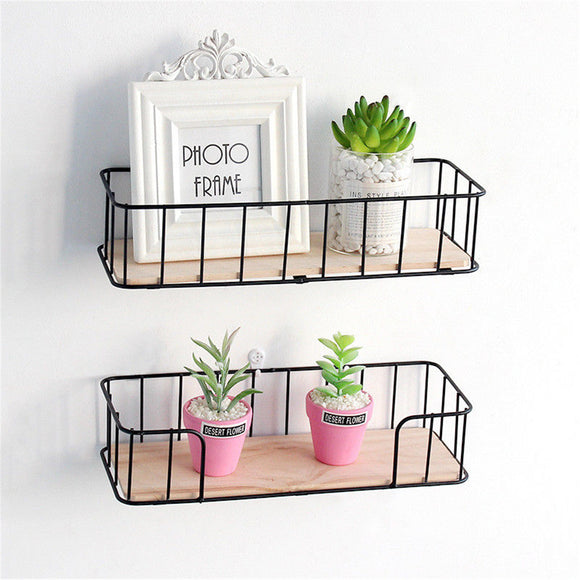 Industrial Metal Wire Wood Wall Kitchen Modern Loft Dorm Storage Rack Shelf Room Decor