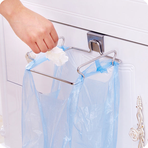 Stainless Steel Hanging Holder Rack Kitchen Cabinet Door Back Organizer For Home Trash Bag Towel