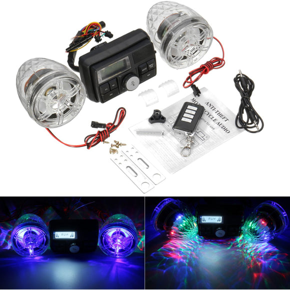 Pair Motorcycle MP3 Player Speaker With Bluetooth Function ATV Alarm Handlebar Radio 12V