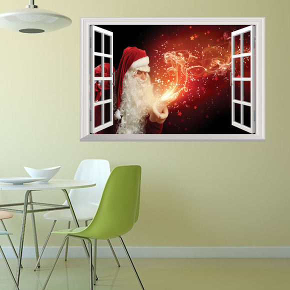 Christmas 2017 Christmas Tree Santa Claus Gift Fireworks Night View 3D Wall Stickers